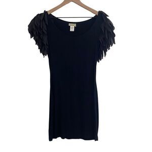 Moon Collection Small Black Mini Dress Feather Puff Sleeve Detail